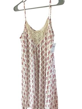 Liberty Love Cream Slip Dress with Red Diamond Print & Lace